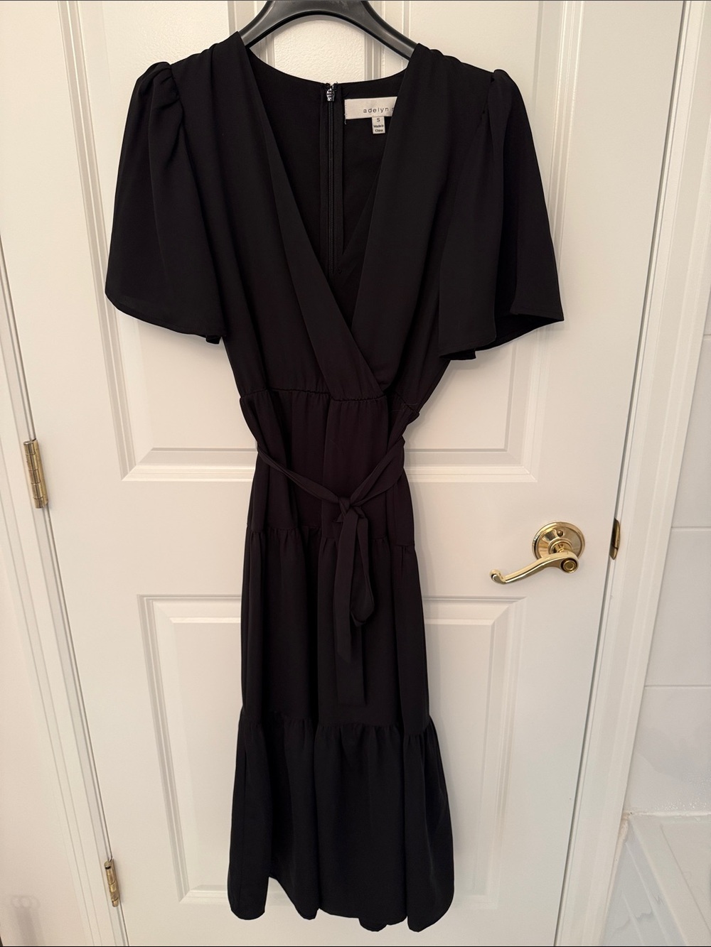 adelyn rae Black Midi Wrap Dress with Tie Waist